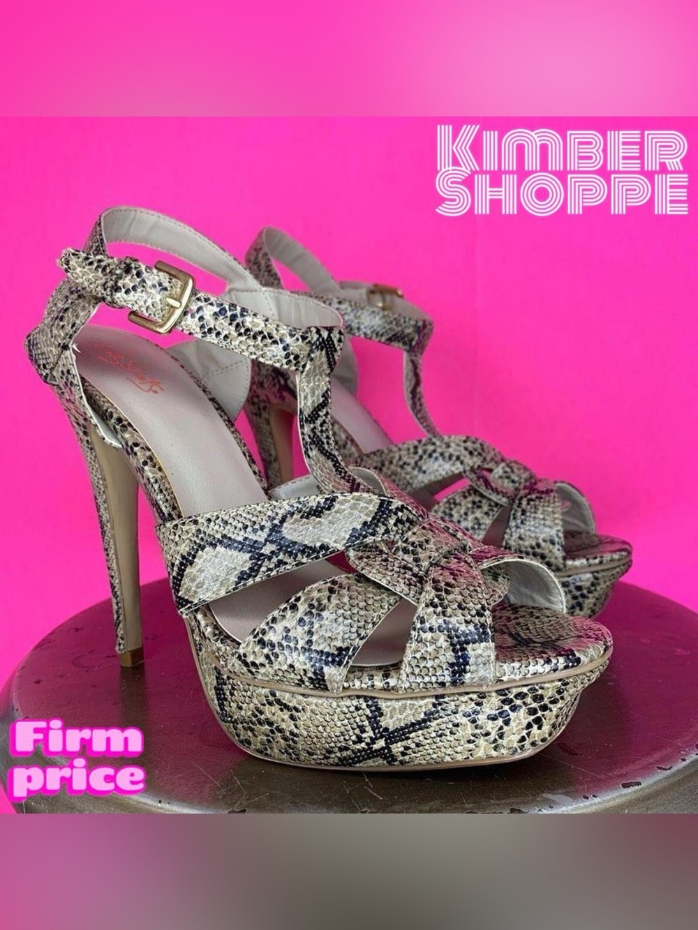 City Streets Tan Snake Print Platform Stiletto Heel Sandals US 8